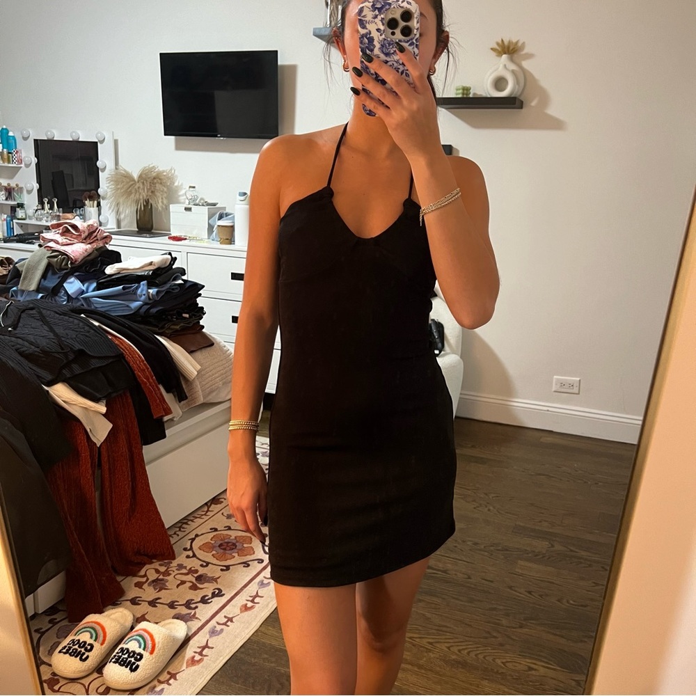 Princess Polly mesh black mini dress with adjustable neckline